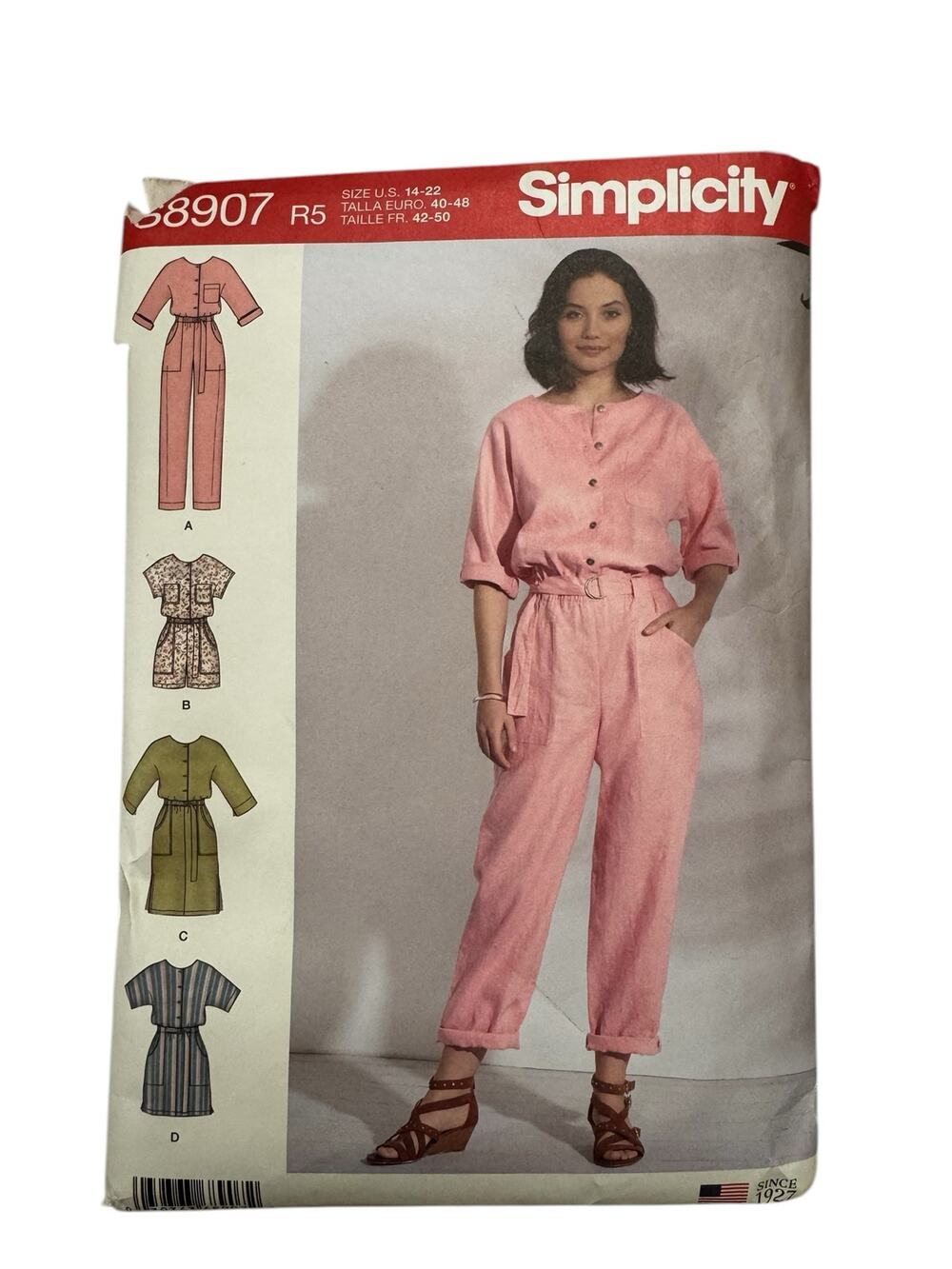SIMPLICITY Jumpsuit Romper Vest Belt Pattern Uncut S8907 Sz R5 (14-16-18-20-22)